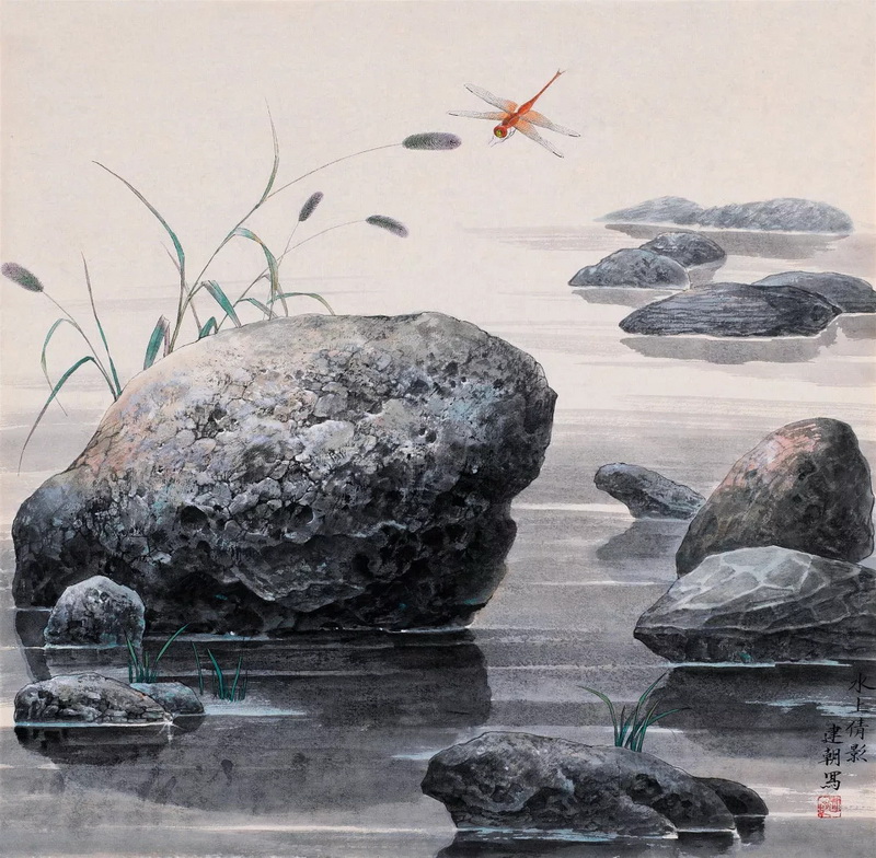 《水上倩影》68X68CM 中国画 2006年